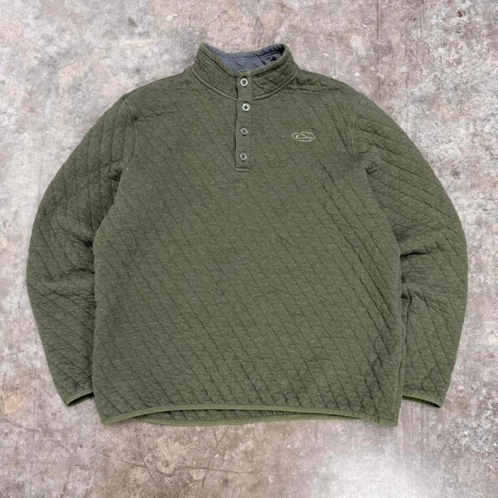 Drake Waterfowl Green Delta Quilted Henley Sweatshirt Size XXL